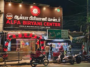 AGN Alfa Biryani Center storefront in Pulianthope, Chennai
